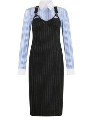 Moschino Pinstriped Suspender-Style Midi Shirt Dress - Blue