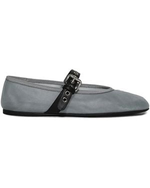 Miu Miu Buckle-Strap Ballet Flats - Gray