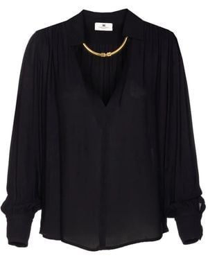 Elisabetta Franchi V-Neck Long-Sleeve Blouse - Blue