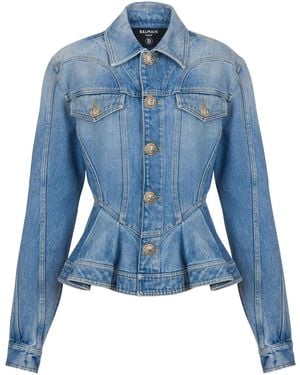 Balmain デニムフリルジャケット - ブルー