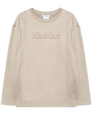 Max Mara Logo-Embroidered Drop-Shoulder Sweater - Natural