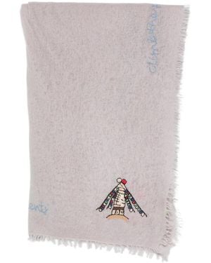 Mouleta Embroidered Frayed Scarf - Grey