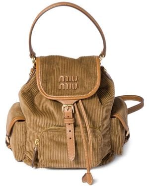 Miu Miu Medium Corduroy Cotton Backpack - Brown