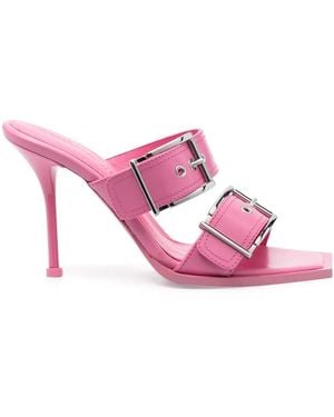 McQueen Punk Double Buckle Leather Sandals - Pink