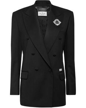 Philipp Plein Crystal-Embellished Double-Breasted Blazer - Black