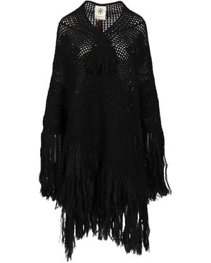 Chiara Is Peonia Fringed Poncho - Black