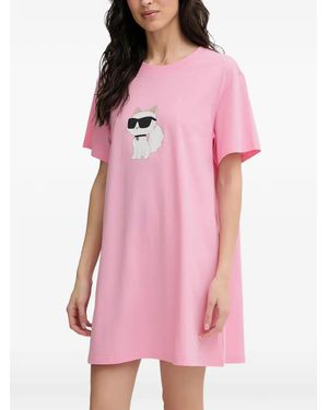 KARL LAGERFELD Chemise De Nuit À Motif Choupette Et Ornements En Cristal - Pink