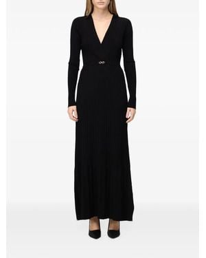 Twinset Pleated-Knit V-Neck Maxi Dress - Black