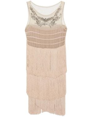 Alberta Ferretti Embroidered fringed midi dress - Natur