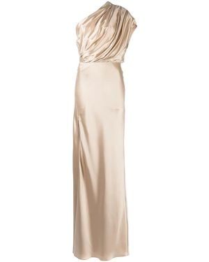 Michelle Mason Asymmetric Open Back Gown - Natural