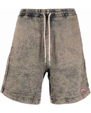 DIESEL Acid-Wash Logo-Patch Shorts - Multicolour
