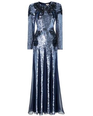 Temperley London Porta Floral-Embroidered Maxi Dress - Blue
