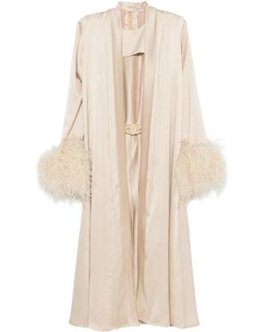 Reem Al Dhaheri Pleated Dress And Feather Coat Set - Natural