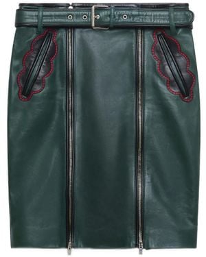 Marni Dunkelgrüner Lederrock Mit Blattförmigen Taschen
