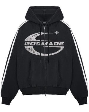 GODMADE Imperial Logo-Print Side-Stripe Hoodie - Black