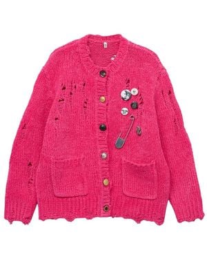 R13 Distressed Pin-Embellished Cardigan - Pink