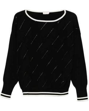 Liu Jo Stripe-Embellished Boat-Neck Jumper - Black