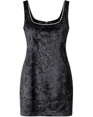 John Richmond Embellished Crushed-Velvet Mini Dress - Black