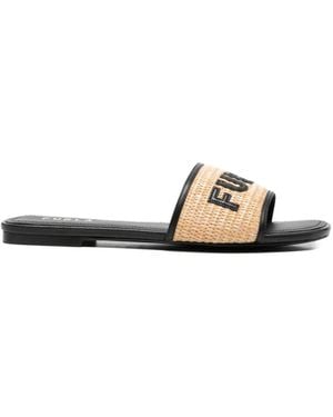 Furla Logo-Lettering Flat Sandals - White