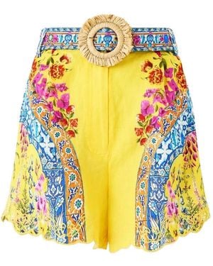 CAMILLA Tuck Front Print Shorts - Yellow