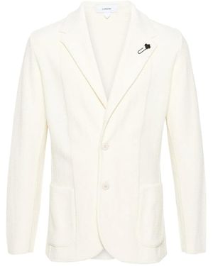 Lardini Chevron-Knit Single-Breasted Blazer - Natural