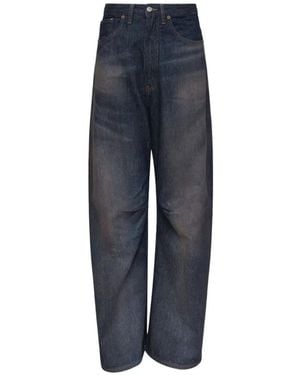 MM6 by Maison Margiela Dark Wide Leg Jeans With Worn-Effect - Blue