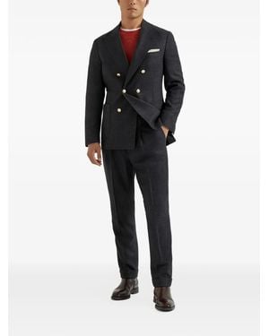 Brunello Cucinelli Double-Breasted Checked Suit - Black