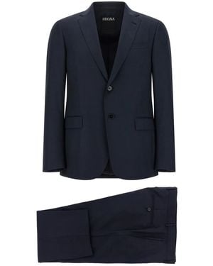 ZEGNA Pressed-Pleat Wool Suit - Blue