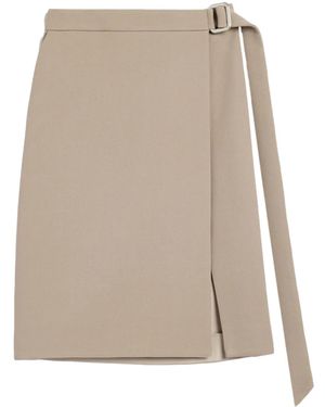 Ami Paris Virgin Wool Wrap Midi Skirt - Natural
