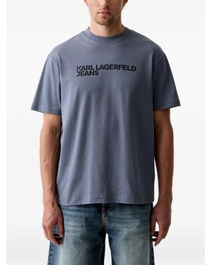 KARL LAGERFELD Logo-Print Crew-Neck T-Shirt - Blue