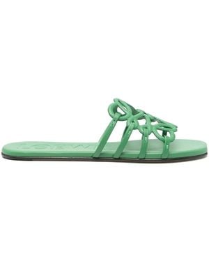 Loewe Cut-Out Leather Slides - Green