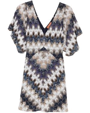 Missoni V-Neck Chevron Mini Dress - Black