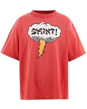 SAINT Mxxxxxx Graphic-Print Distressed T-Shirt - Red