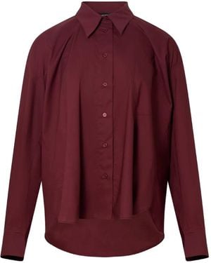 Pushbutton Buttoned Long-Sleeves Blouse - Red
