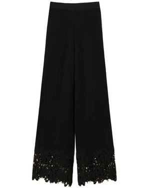 Twinset Knit Trousers With Lace - Black