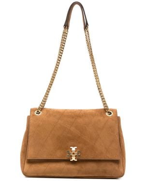 Tory Burch Charlie Suede Leather Shoulder Bag - Brown