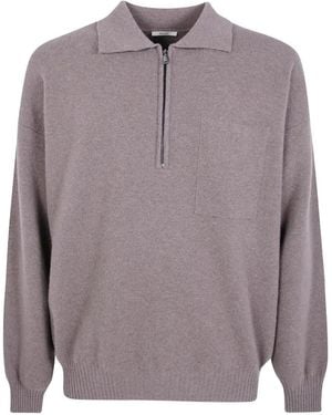 Nuur Polo À Col Zippé En Laine - Gris