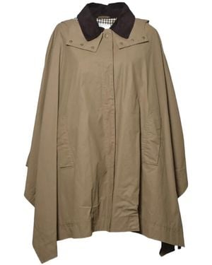 SOLOTRE Corduroy-Collar Hooded Cape - Natural