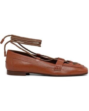 Pollini Lace-Up Square-Toe Ballet Flats - Brown