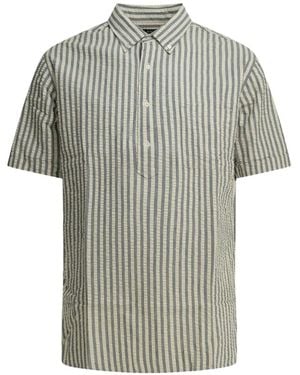 Beams Plus Striped Seersucker Polo Shirt - Grey
