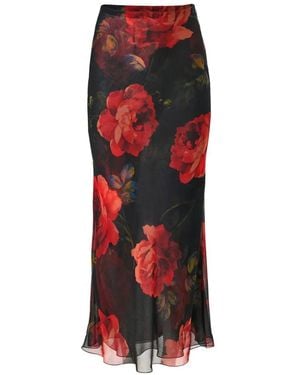 Carolina Herrera Rose-Print Chiffon Midi Skirt - Red
