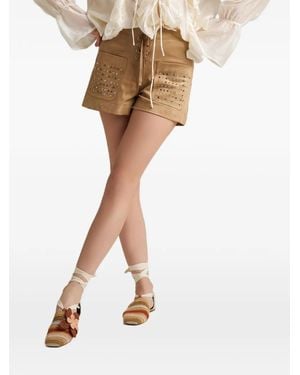 PHO® Firenze Stud-Embellishment Lace-Up Shorts - White