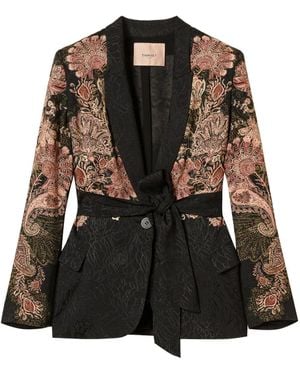 Twinset Paisley-Print Belted Blazer - Black