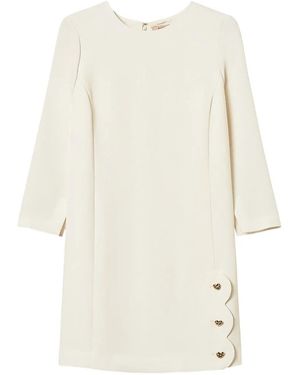 Twinset Short Crêpe Dress With Heart-Shaped Buttons - White