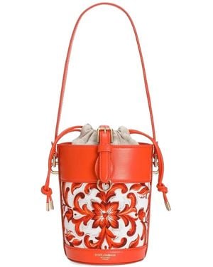 Dolce & Gabbana Majolica-Print Capri Canvas Bucket Bag - Red