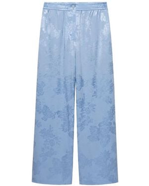 Shanghai Tang Floral-Jacquard Flared Trousers - Blue