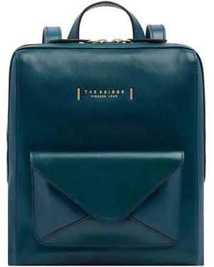 The Bridge Leather Envelope-Pocket Backpack - Blue