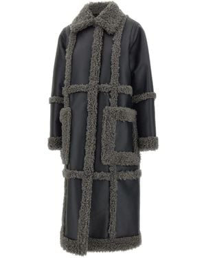 Stand Studio Patrice Shearling-Detail Grid Coat - Grey