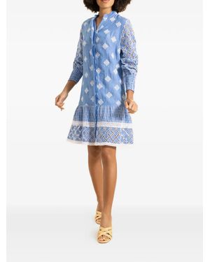 Temptation Positano Ginger Embroidered Ruffled Mini Dress - Blue