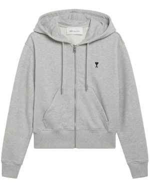 Ami Paris Ami De Coeur Zip-Up Hoodie - Grey